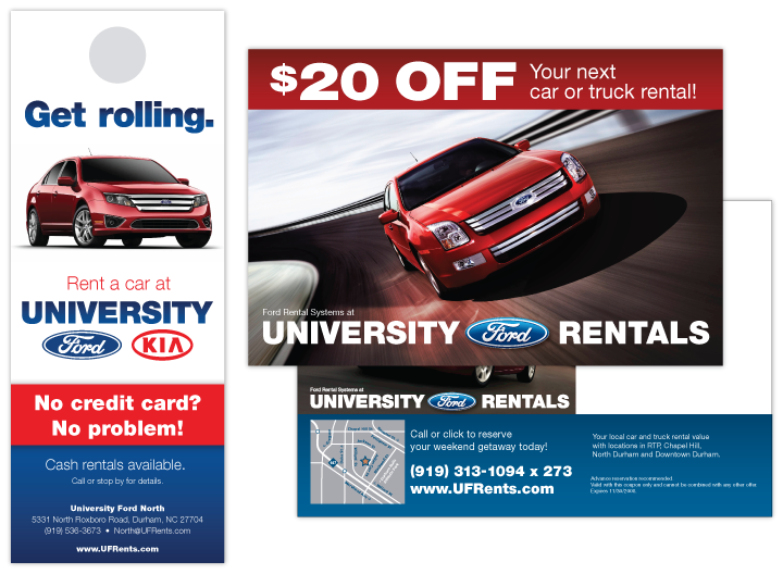 Image of print marketing materials for local car rental company